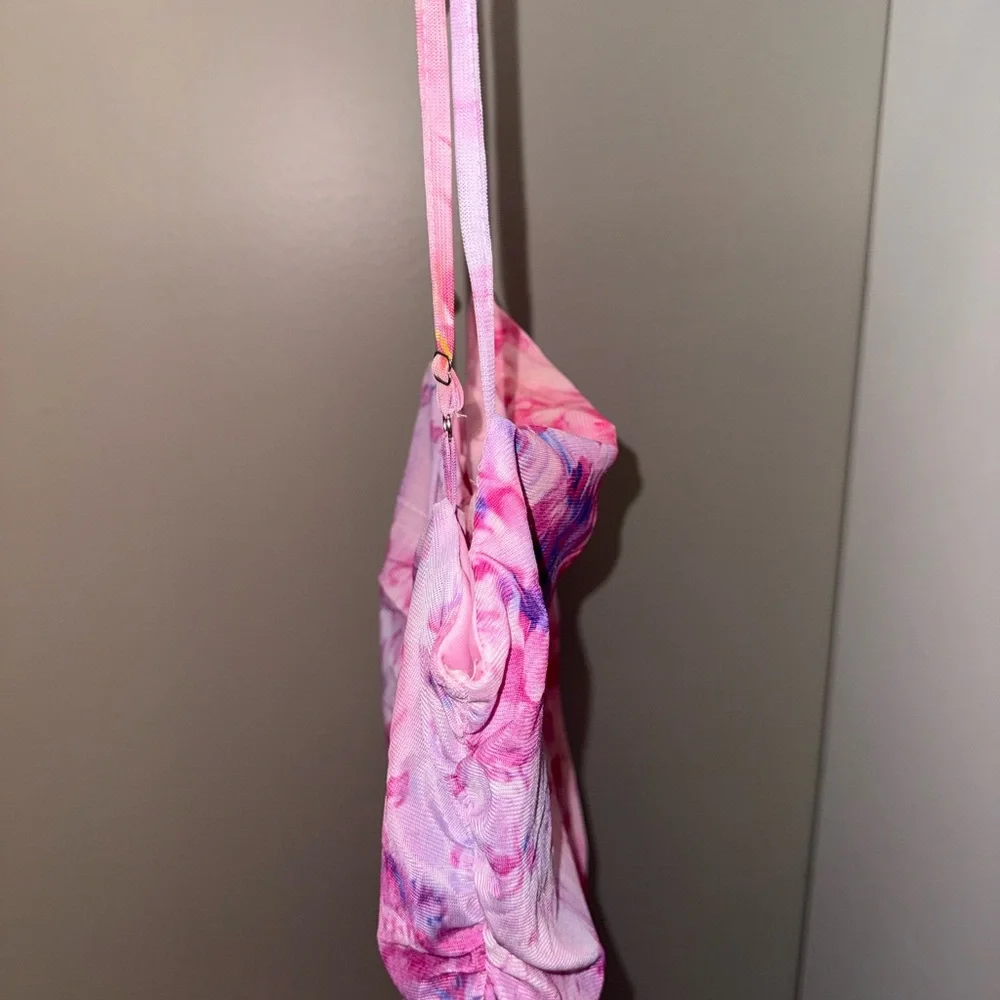 Side Split Thigh Ruched Print Mesh Bodycon Dress - Pink Size Large New w tags - Picture 9 of 12